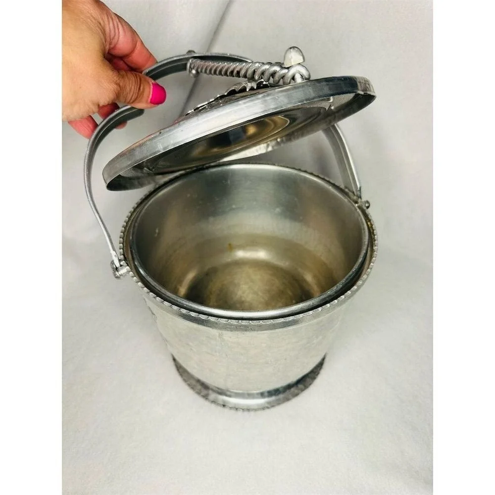 Rodney Kent‎ Hammered Aluminum Ice Bucket Mid-Century Modern Silver